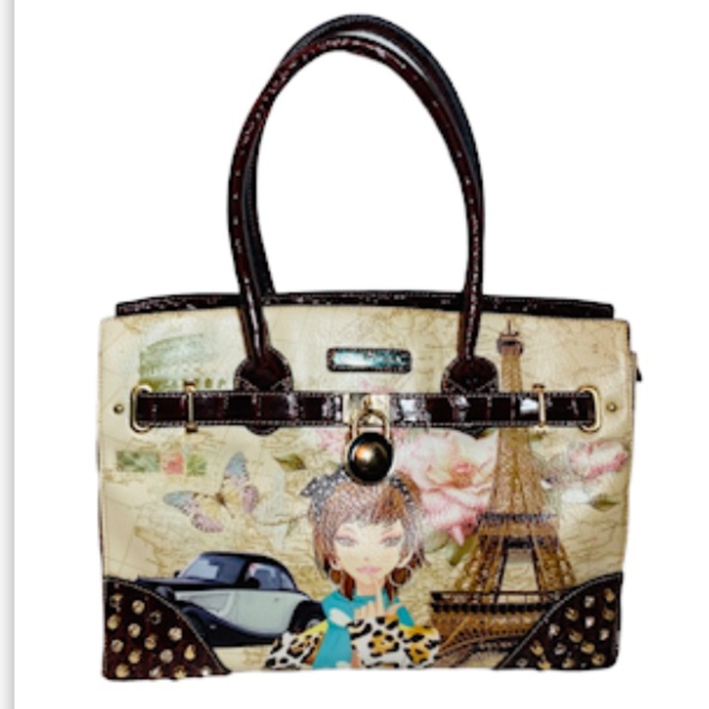 Love USA Paris (Anime Nicole Lee Like)Graphic Purse Eiffel Tower Satchel Handbag